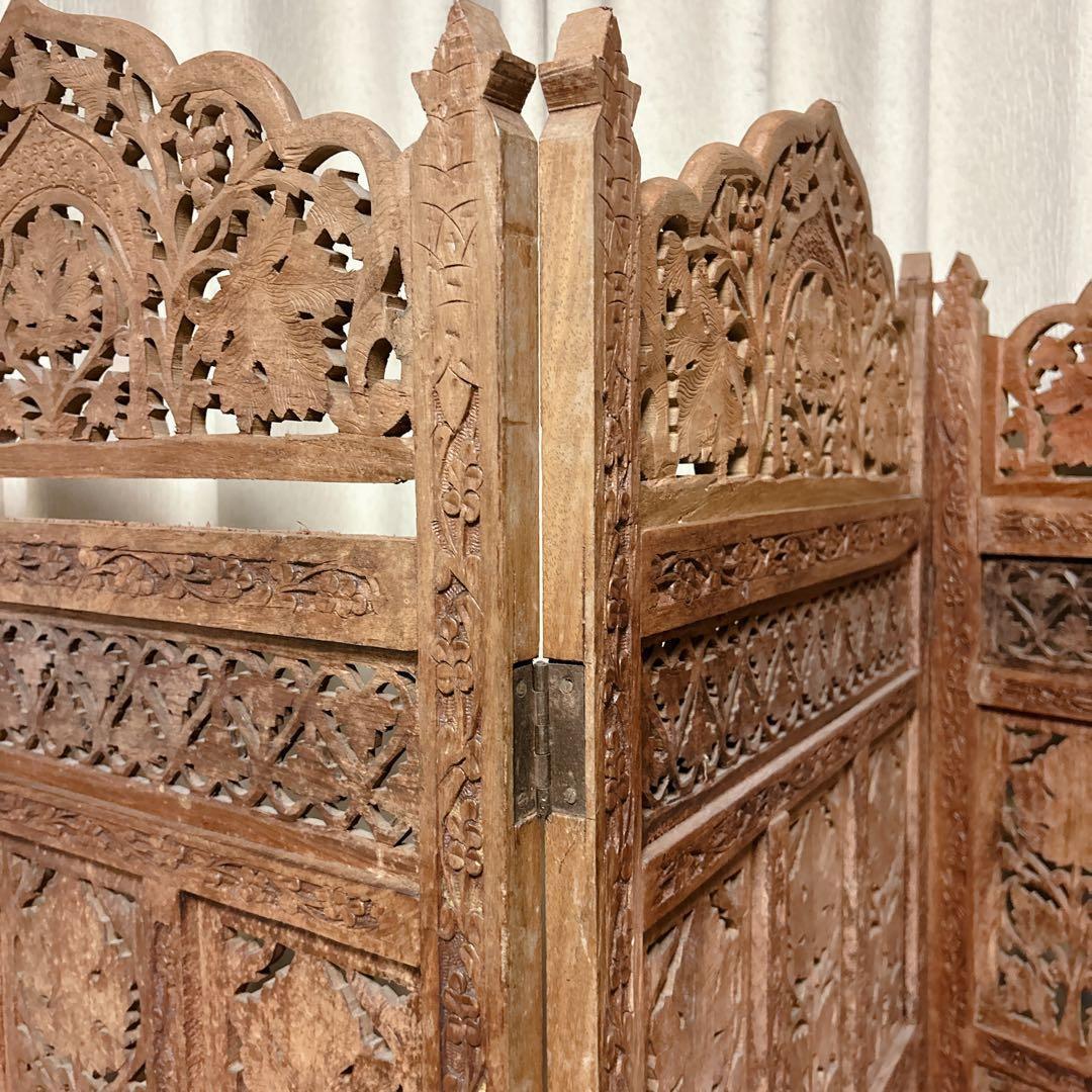 アジアン 木彫りパーテーション 4連 幅200cm×高さ155 ついたて - メルカリ