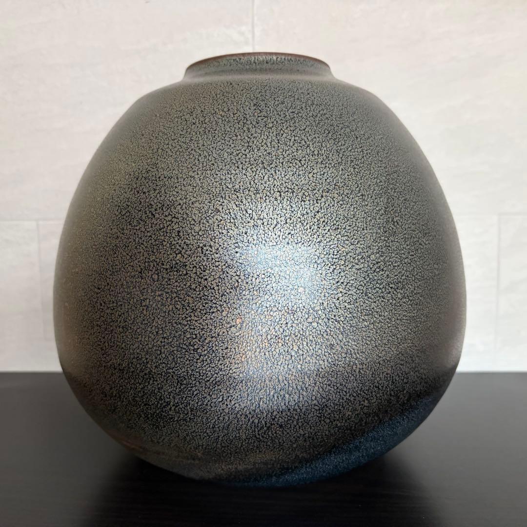 京焼】安房幸男 油滴天目 壺 一醒窯 大鉢 花瓶 共箱 陶歴付 美品 飾り