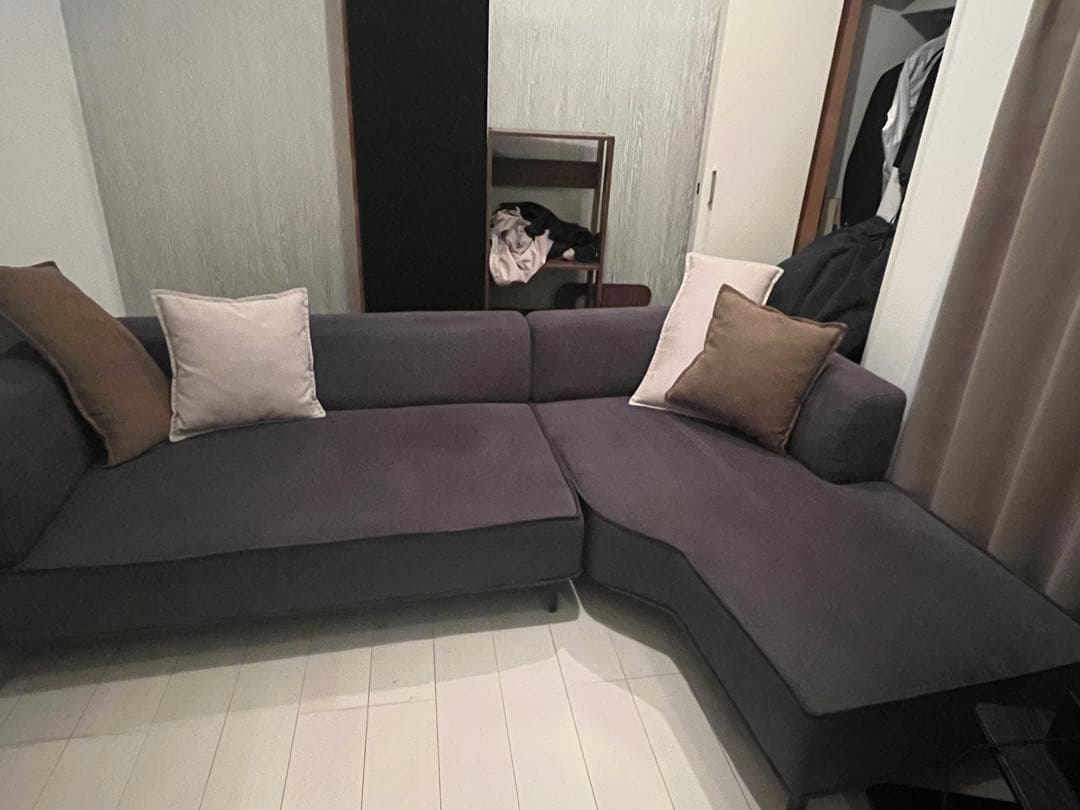 <LOWYA>L字カウチソファ　グレー ✨4つのクッション付 Amazon｜LOWYA ロウヤ カウチソファ コーナーソファ 3人掛け 4人掛け