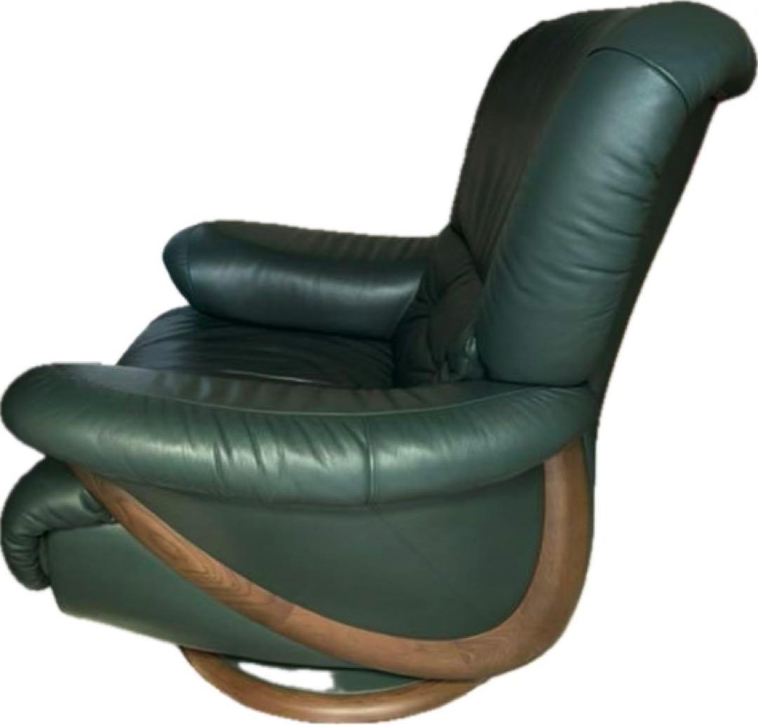 《 karimoku　カリモク 》1人掛けソファ　回転脚　グリーン　本革