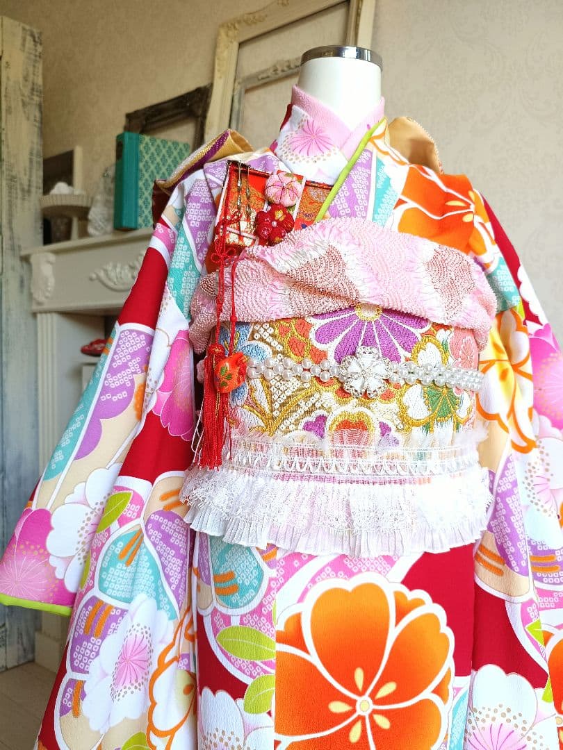 専用です☆レトロポップ調の着物と作り帯セット☆7歳七五三 - メルカリ