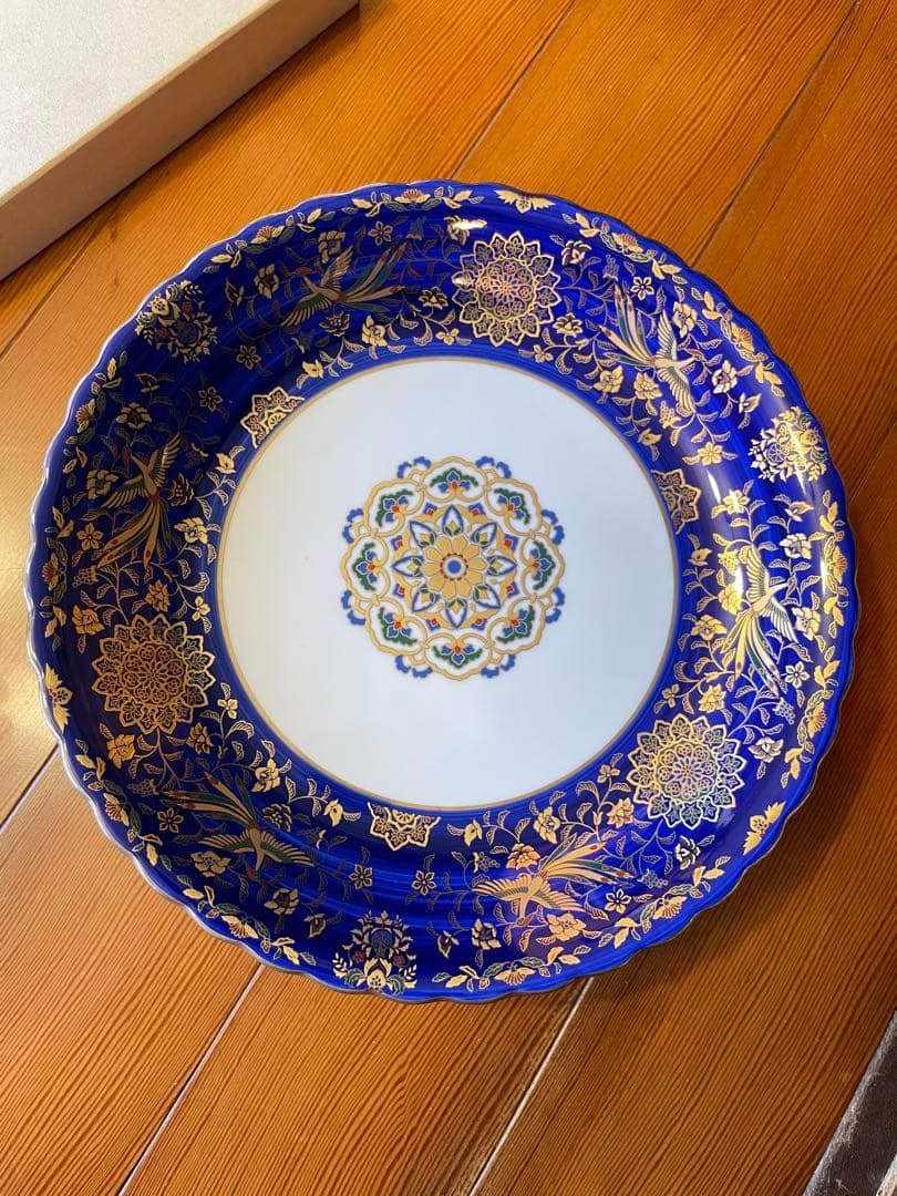 kaikai エクレクティック・カイカイ 青金花柄皿 脚付き ブルー 大皿