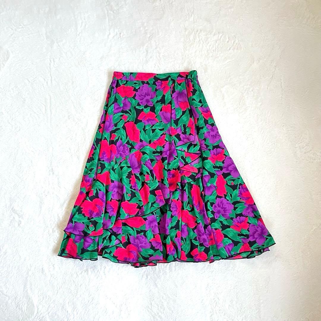 花柄フレアスカート フォルダ フリル ひざ丈 社交ダンス 練習用 ダンス