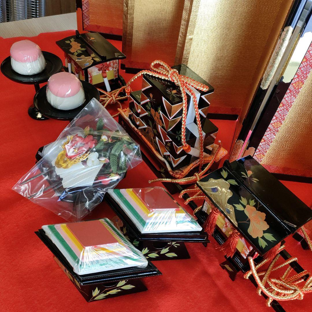 雛人形 お雛道具6点セット 親子重箱 本金手書 40号 牡丹 木製 - メルカリ
