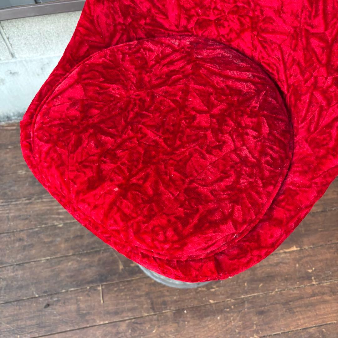 ②昭和レトロ 回転式バーチェア ベロア 赤 ビンテージ スナック椅子