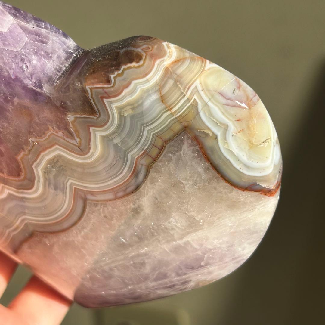 《美品》　アメジスト　アゲート　共生　ハート　台座付き