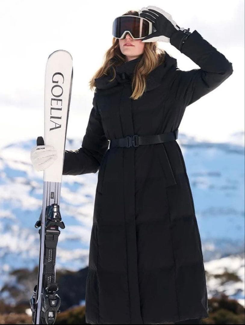 GOELIAフード付きギャザーウエストロンググースダウン ジャケットベルト付きM ダウンガーメント – GOELIA