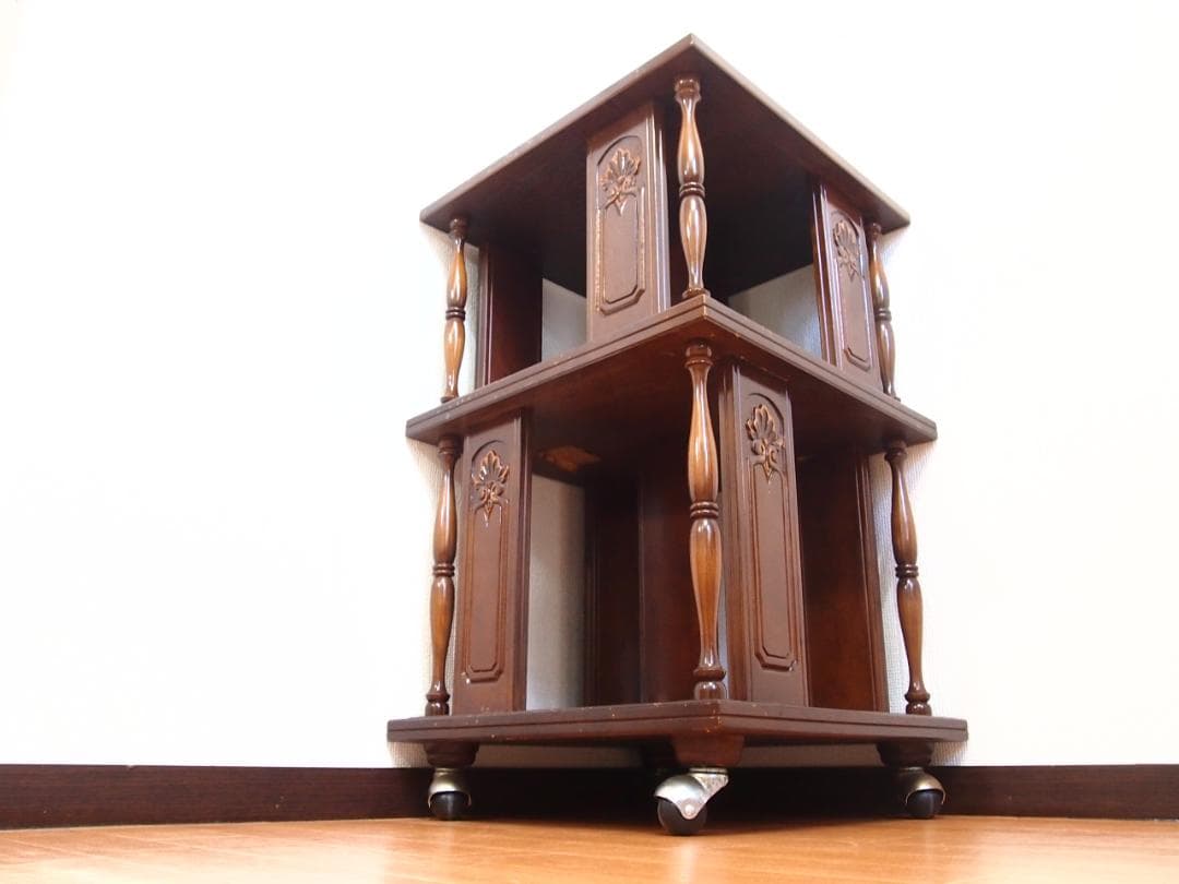 【良品】徳田家具 TOKUDA アンティーク調 キャスター付ブックスタンド/本棚 Amazon | 教科書収納棚 キャスター付き本棚ブックスタンド 置物棚 組立