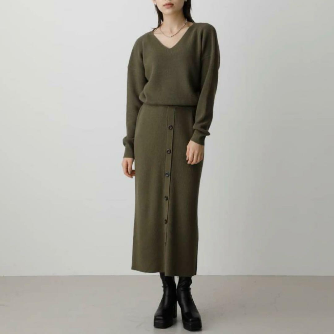 AZUL BY MOUSSY 前後Vネック ニット ワンピース/カーキ(S) - メルカリ