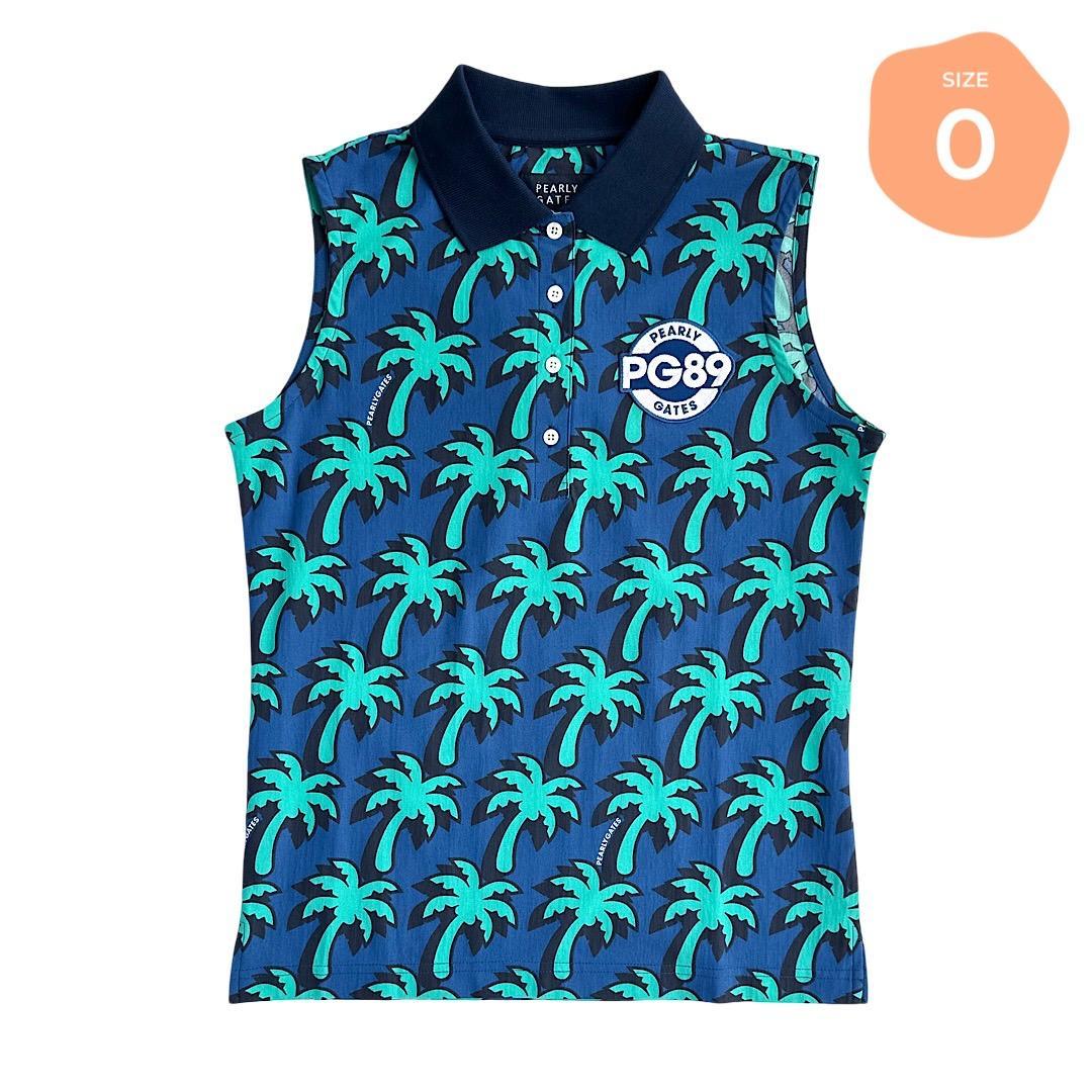 323 パーリーゲイツ ノースリーブポロシャツ パームツリー サイズ0 S