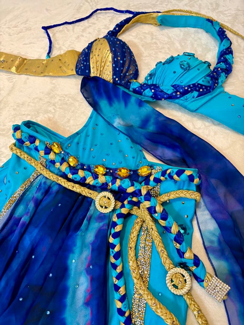 数量限定ベリーダンス衣装 オフショルダー オリエンタル ブルー