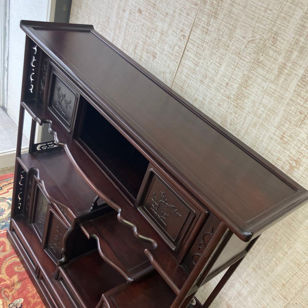 唐木家具 紫檀 茶箪笥 飾り棚 中国骨董 唐草透彫り ビンテージ