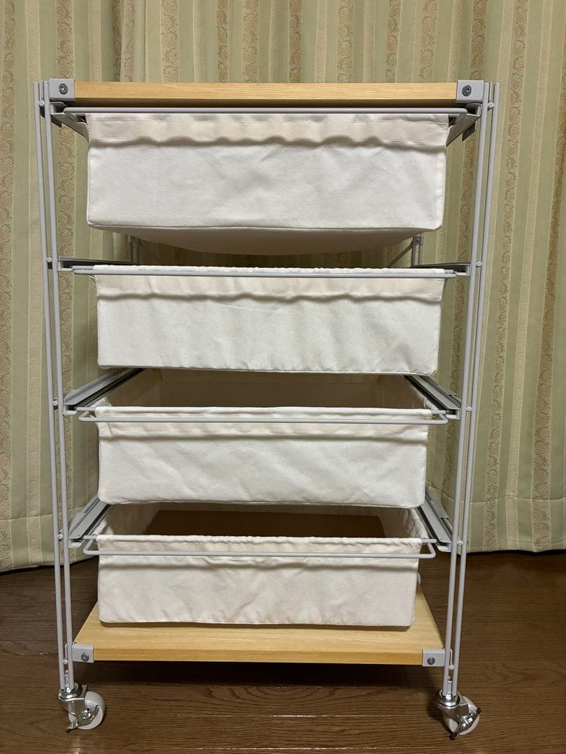 無印良品 スチールユニットシェルフ 4段帆布バスケット 木製天板 MUJI