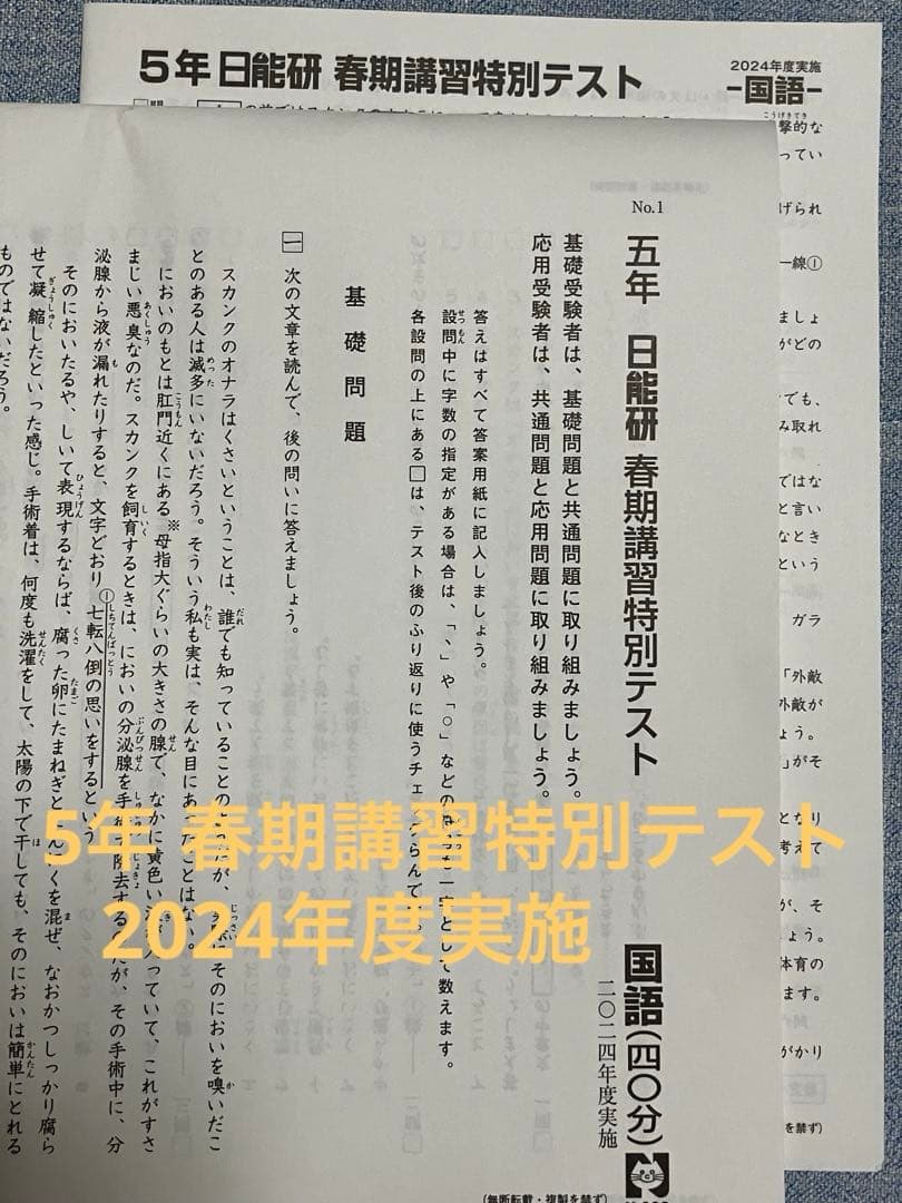 日能研 5年 春期講習特別テスト 2024年度実施 - メルカリ