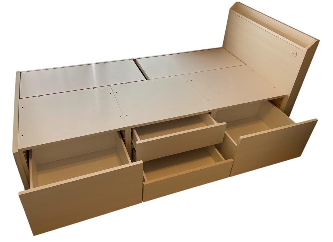 大阪京都限定 極美品 ニトリ 4収納 シングルサイズ ベッドフレーム ホワイト シングル 棚・照明・サイド収納付きベッドフレーム(NS-004 LEG/LOW