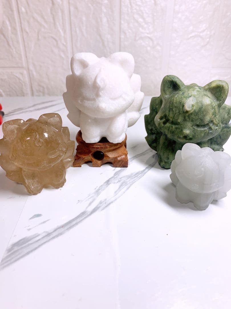 サーペンティン（蛇紋石） 九尾の狐 置物 天然石 76.9mm厄除け・再生