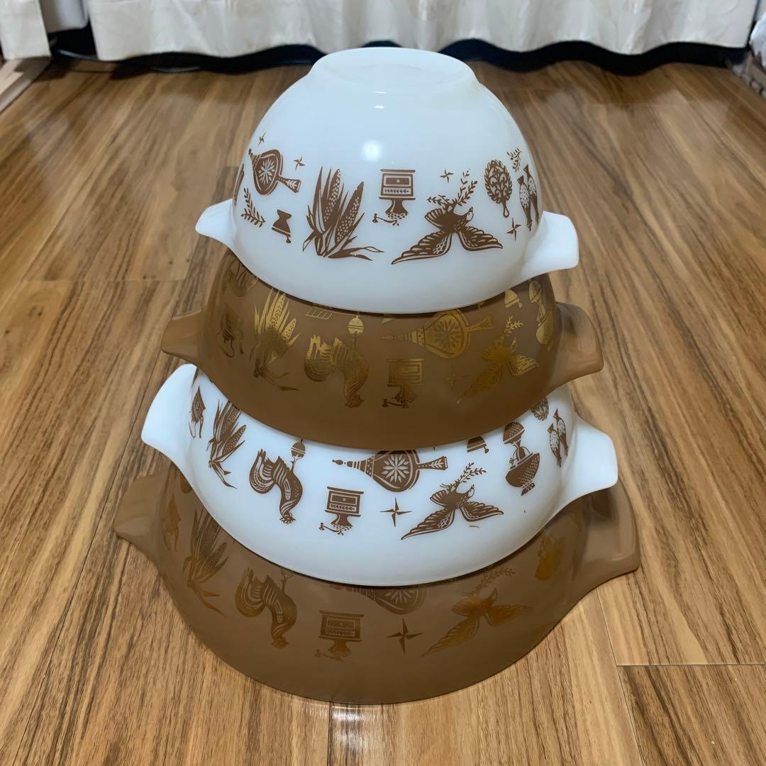 オールドパイレックス アーリアメリカン ４点セット オールドパイレックス アメリカの古き良き家庭が垣間見える、猫のいる