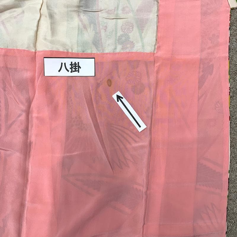 504ag87□七五三 セミアンティーク 七歳 女児 着物&袋帯 鶴□状態良好