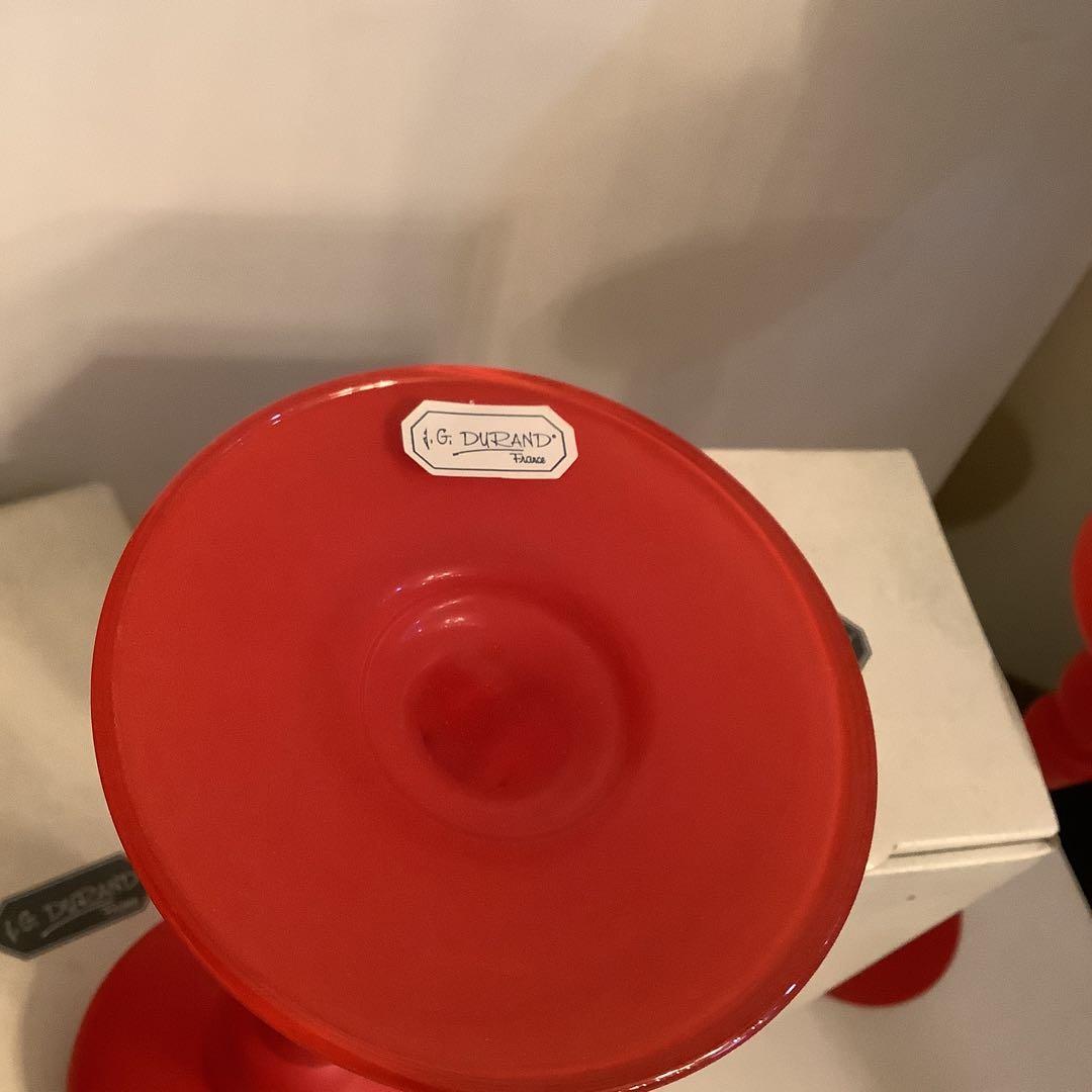 JG DURAND フランス製の真っ赤なキャンドルホルダー燭台インテリアに2