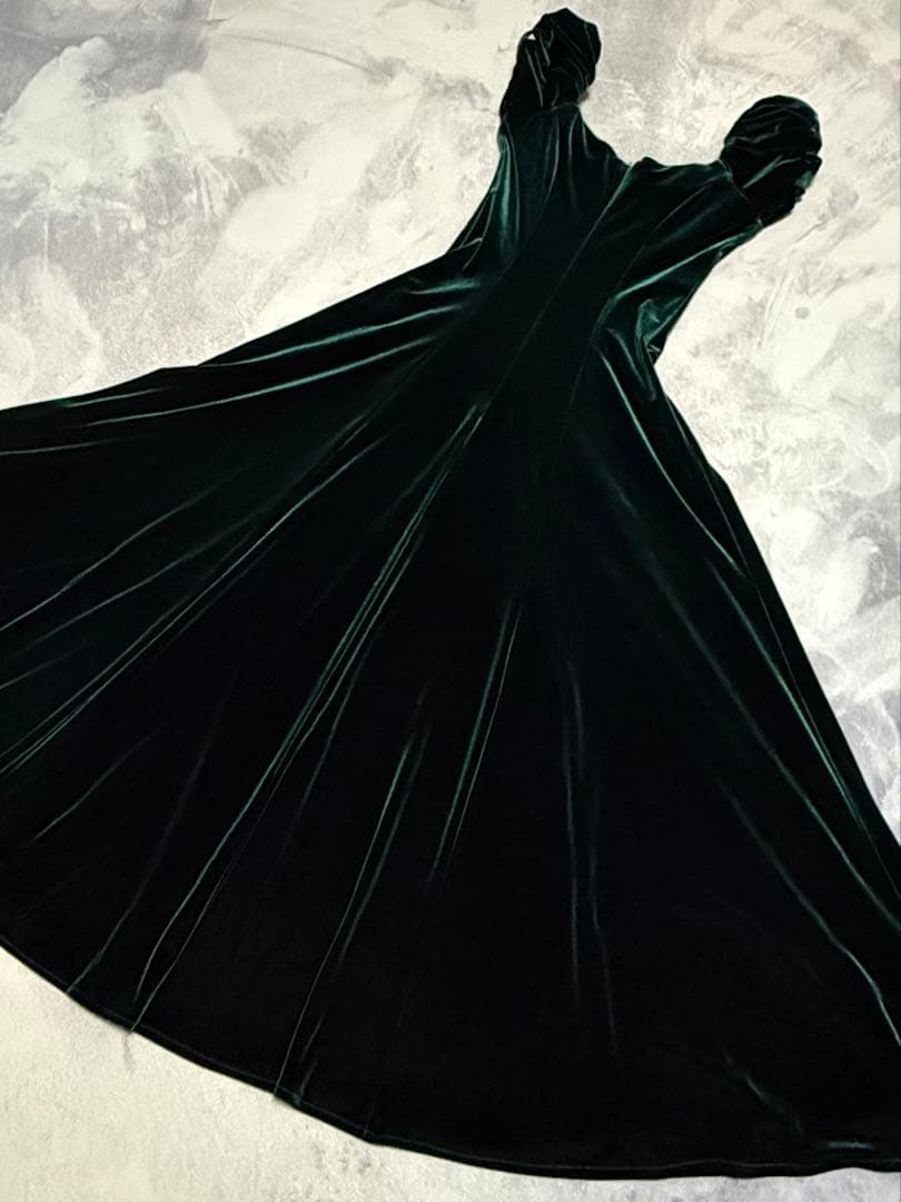 u'ino! ハワイ ベロア ドレス グリーン S フラダンス 衣