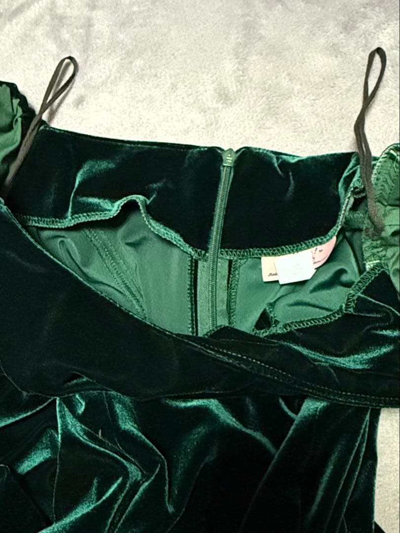 u'ino! ハワイ ベロア ドレス グリーン S フラダンス 衣