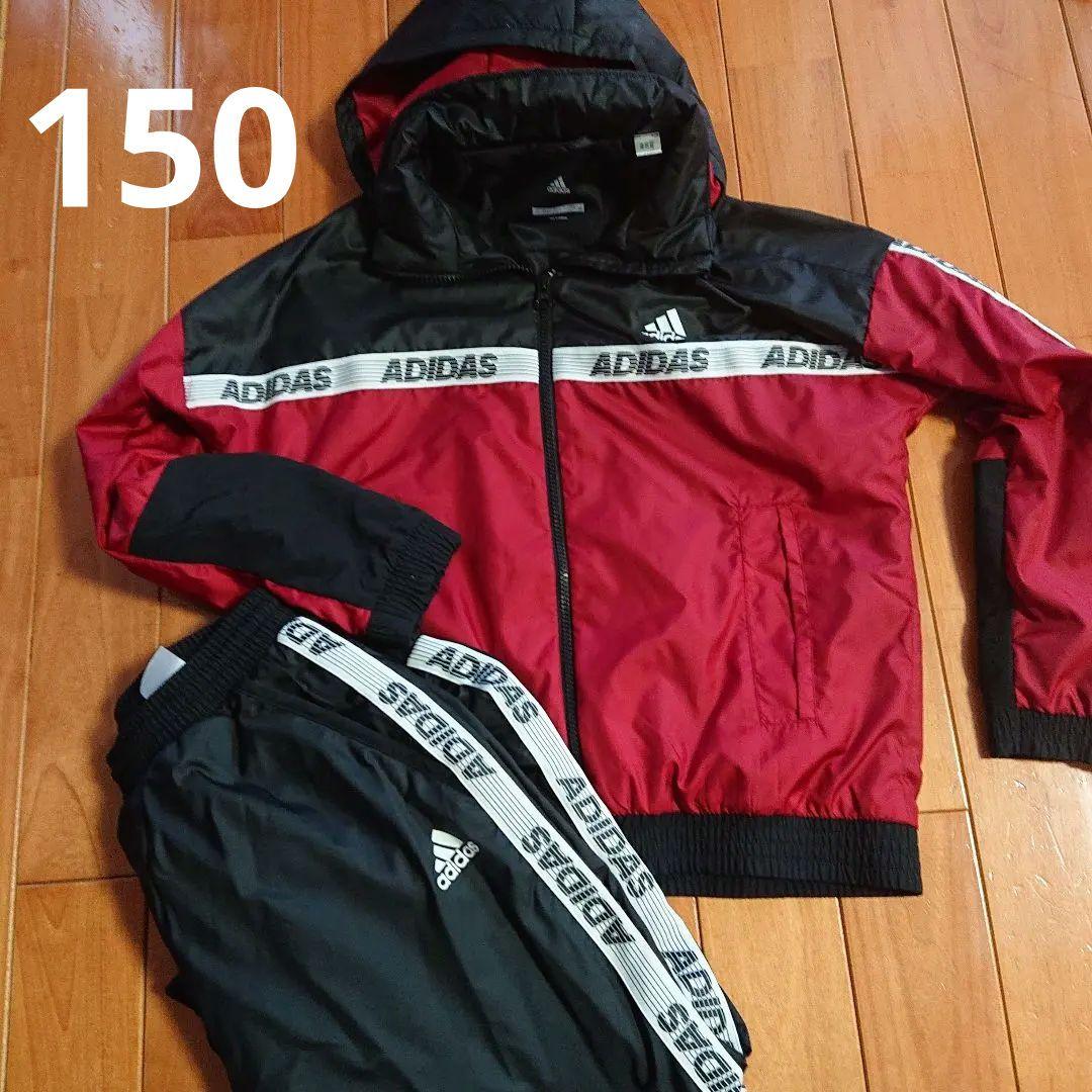 adidas ウィンドブレーカー 赤/黒 150 上下セット - メルカリ