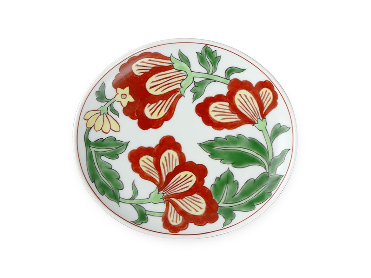 源右衛門窯 赤絵更紗唐花紋 楕円皿・小 / げんえもんがま 赤絵更紗唐