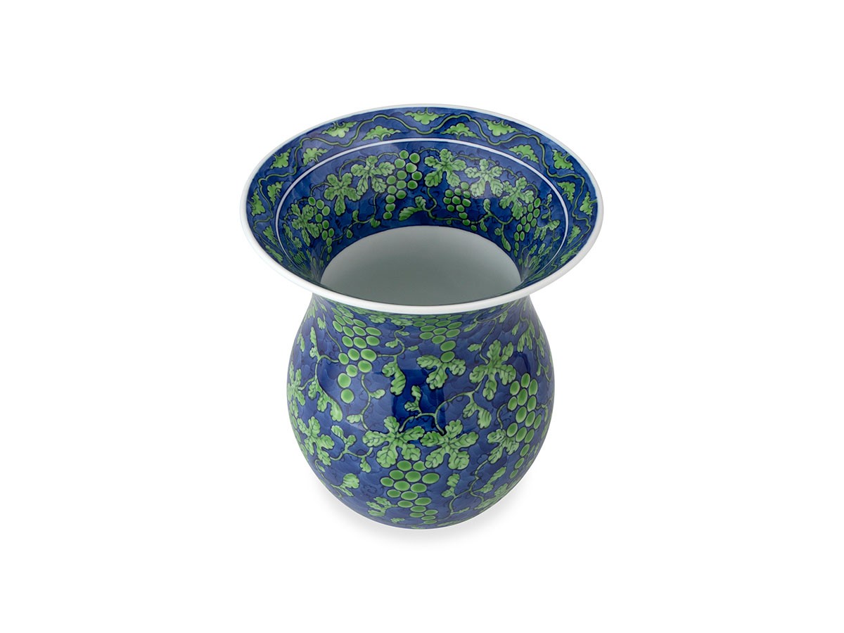 源右衛門窯 緑彩葡萄絵 花瓶 / げんえもんがま 緑彩葡萄絵 花瓶