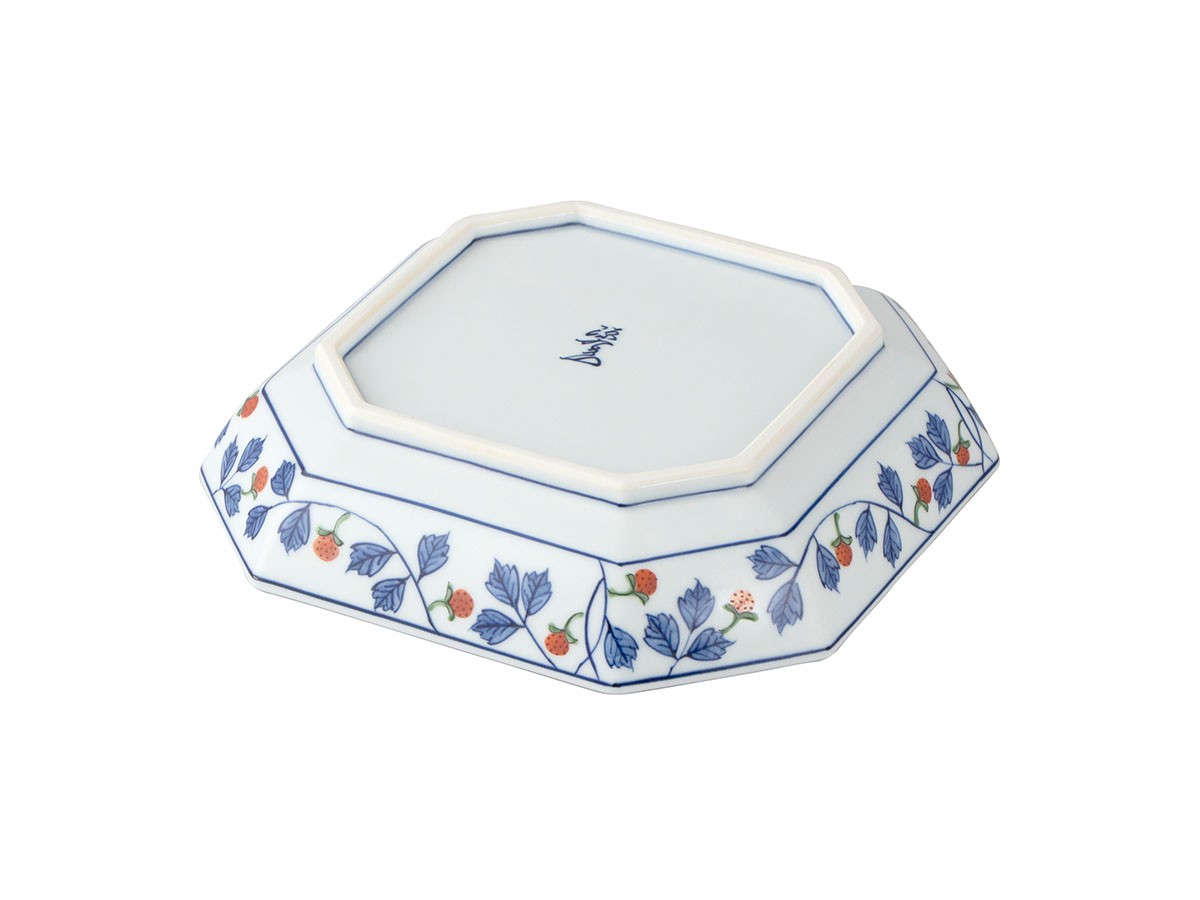 源右衛門窯 染錦苺絵 方皿 / げんえもんがま 染錦苺絵 方皿（赤