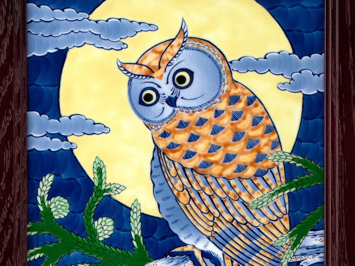 源右衛門窯 染錦ふくろう絵 陶額 / げんえもんがま 染錦ふくろう絵 陶