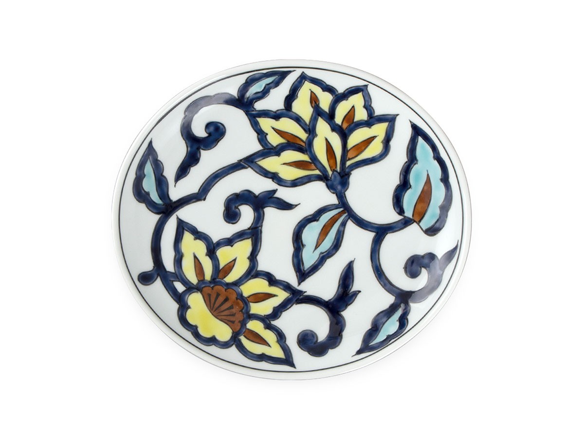 源右衛門窯 赤絵更紗唐花紋 楕円皿・小 / げんえもんがま 赤絵更紗唐