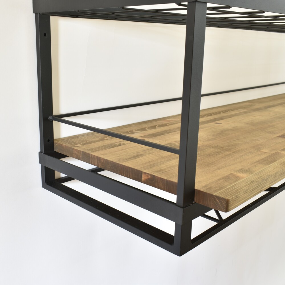 ムクキッチン吊り棚 メッシュ棚+木板1段仕様 BLACK | SUGIYAMA