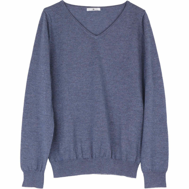 WEB限定/OUTLET】【SL】【秋冬】ウール Vネック ニットセーター/ブルー